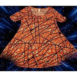 LuLaRoe XXS Orange Black White  Geometric Pattern Short Sleeve Dress Blouse